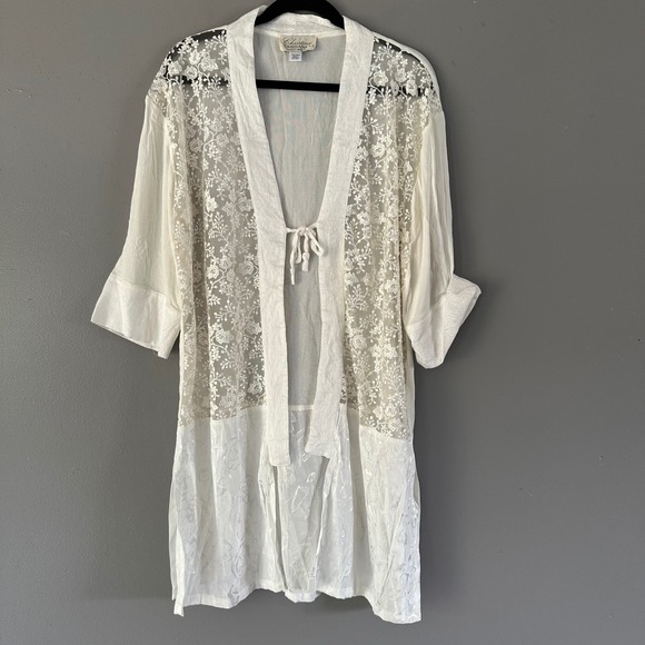 Christina Other - Vintage Christina Fairbanks‎ White Embossed Floral Satin Robe MEDIUM